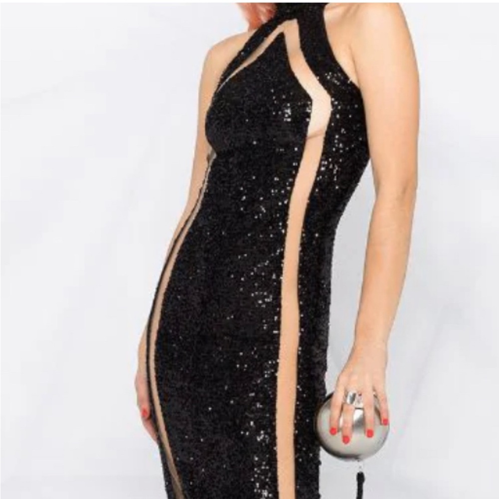 Balmain Black Sequin Backless Dress